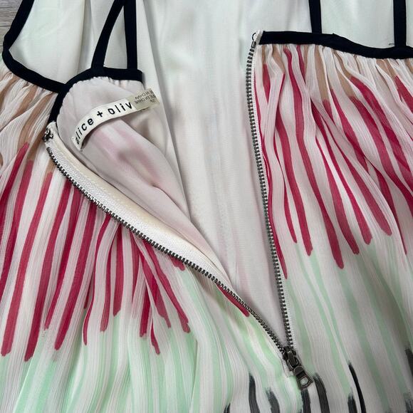Alice + Olivia Pleated Silk Chiffon Maxi Dress Pastel Stripe Size Small - Picture 8 of 9